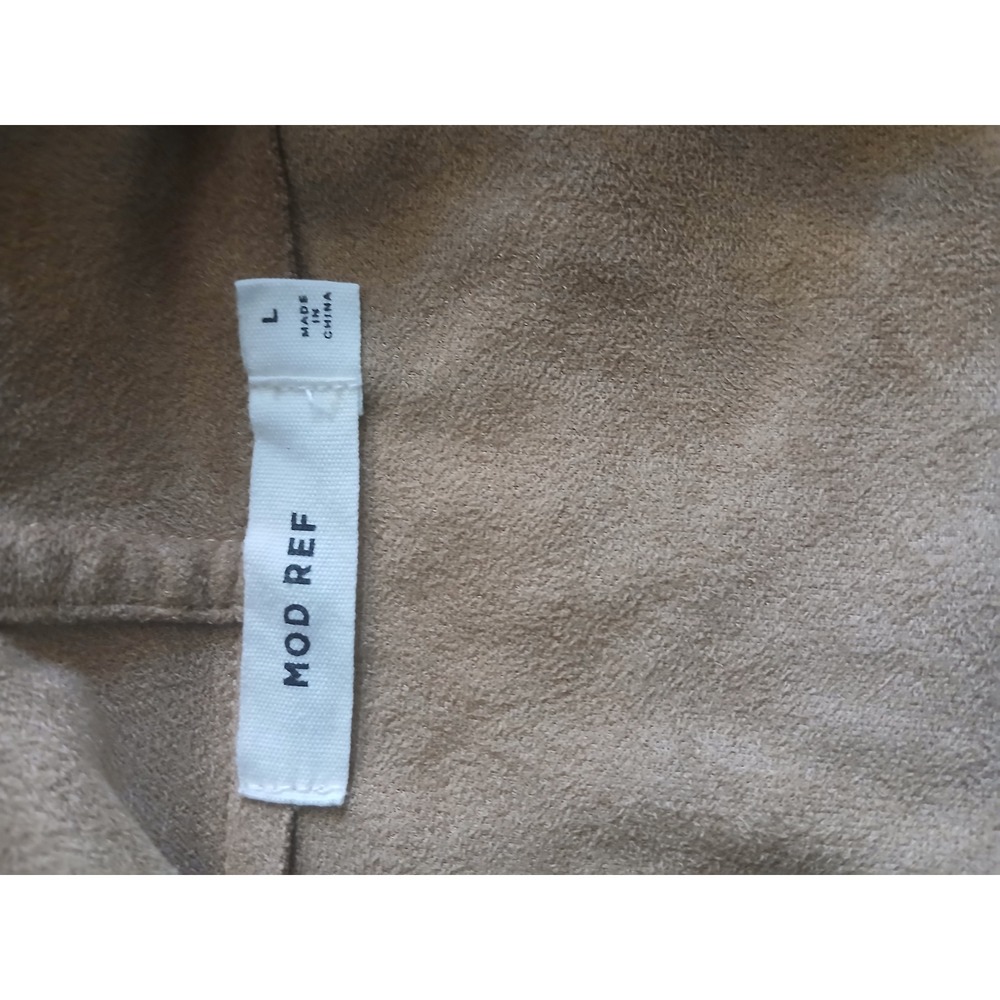 Mod Ref Tan Faux Suede Draped Asymmetrical Zip Front Jacket Womens Large - Picture 8 of 9